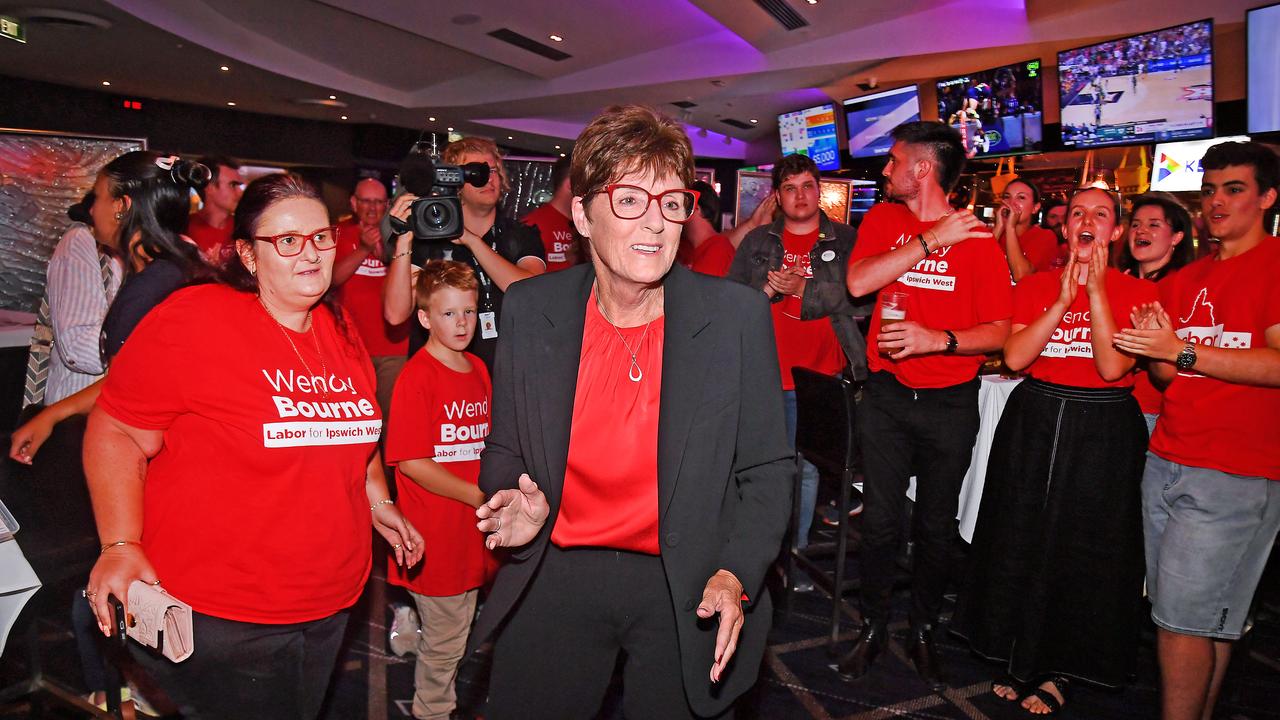 Wendy Bourne arrives at the Ipswich West by-election after party.