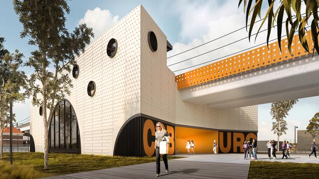 Render of Coburg Station’s Bell St entrance.