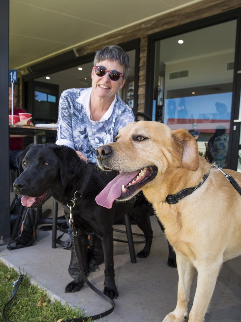 Danae Sweetapple with Lilly (left) and Fonji at Monty Brewing Co on opening weekend, Saturday, October 16, 2021. Picture: Kevin Farmer