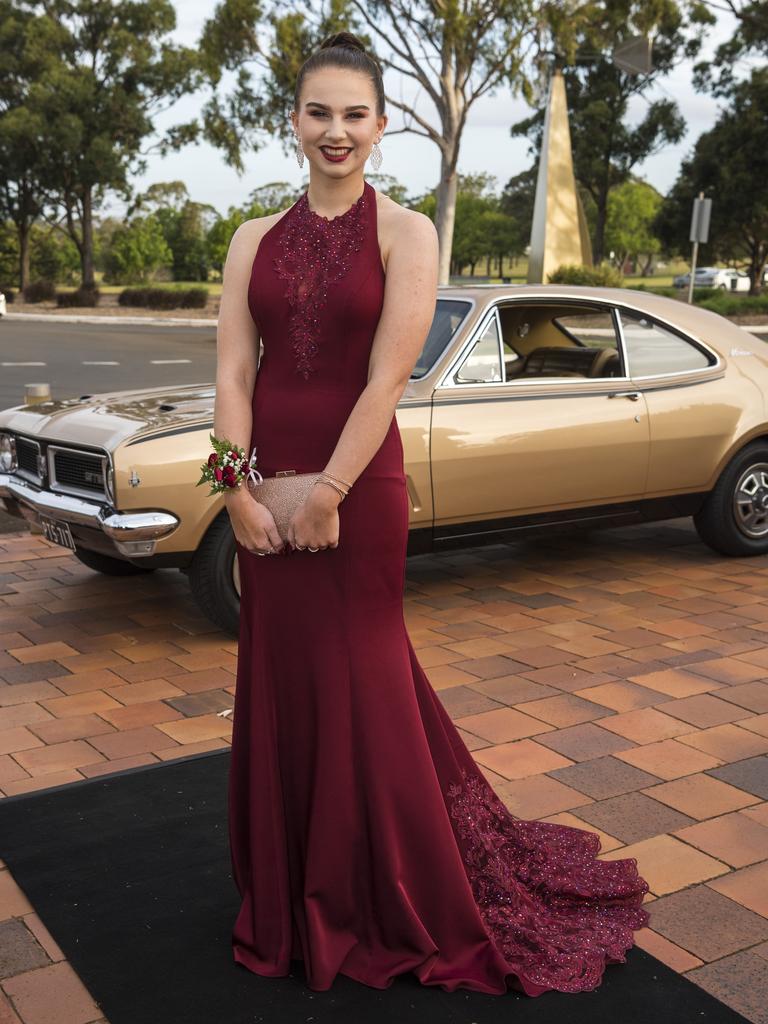 Chelsea Philp arrives at Wilsonton State High School formal at USQ, Wednesday, November 18, 2020. Picture: Kevin Farmer