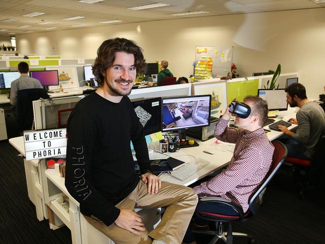 Trent Clews-de Castella in the office at Phoria. Picture : Ian Currie