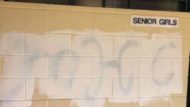 Gilston State School was vandalised over the weekend. The Graffiti reads 'MHC'. PHOTOS: Supplied