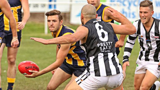 Rupertswood and Wallan clash in the RDFL. Picture: Aaron Cook