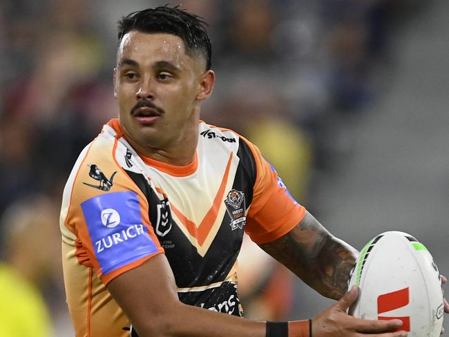 Jayden Sullivan could leave the Wests Tigers before the year is done, after completing a medical with the Rabbitohs. Picture: Getty Images