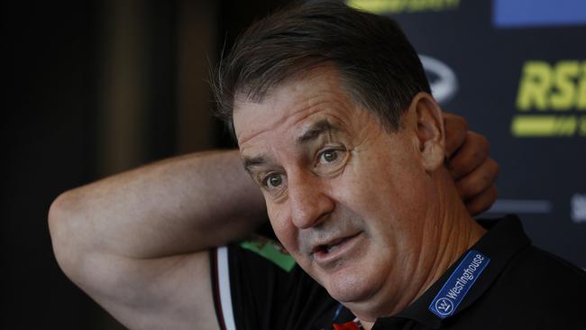 MELBOURNE , AUSTRALIA. May 30, 2024.  St Kilda training at RSEA Park, Moorabbin .    Ross Lyon, Senior Coach of the Saints at his weekly  press conference    . Pic: Michael Klein