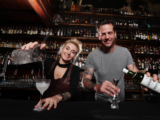 Savile Row owner Martin Lange with Kayla Reid who has made the Diageo Top 100 Australian Bartenders for 2019. Pics Tara Croser.