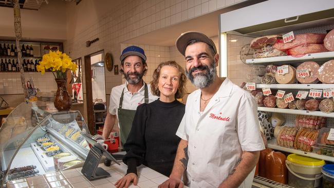 Mortadeli Head Chef Glenn Laurie, venue manager Lolo Hanser and owner Jake Cassar-Mortadeli. Picture: Brad Fleet