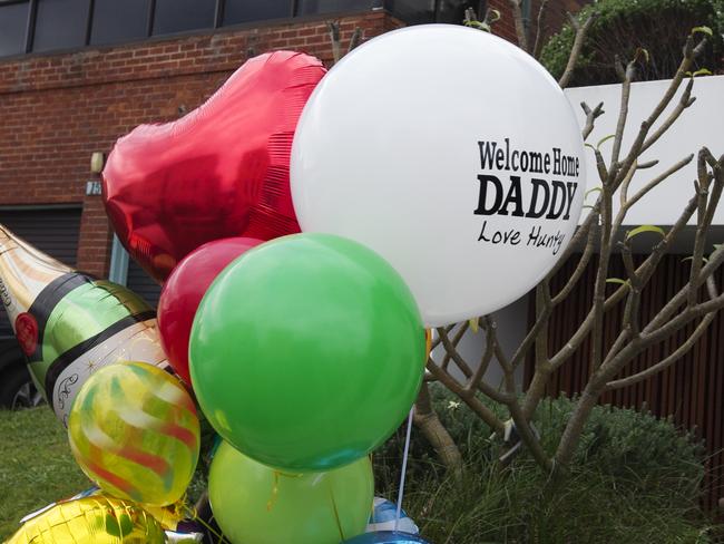 Balloons at Roxy Jacenko and Oliver Curtis’s home in North Bondi. Picture: Jenny Evans