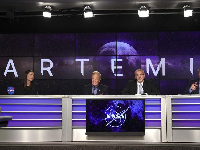 (L-R) NASA Press Secretary Jackie McGuinness, NASA Administrator Bill Nelson, Associate Administrator for Exploration Systems Development Mission Directorate Jim Free, and Artemis Mission Manager Mike Sarafin. Picture: AFP