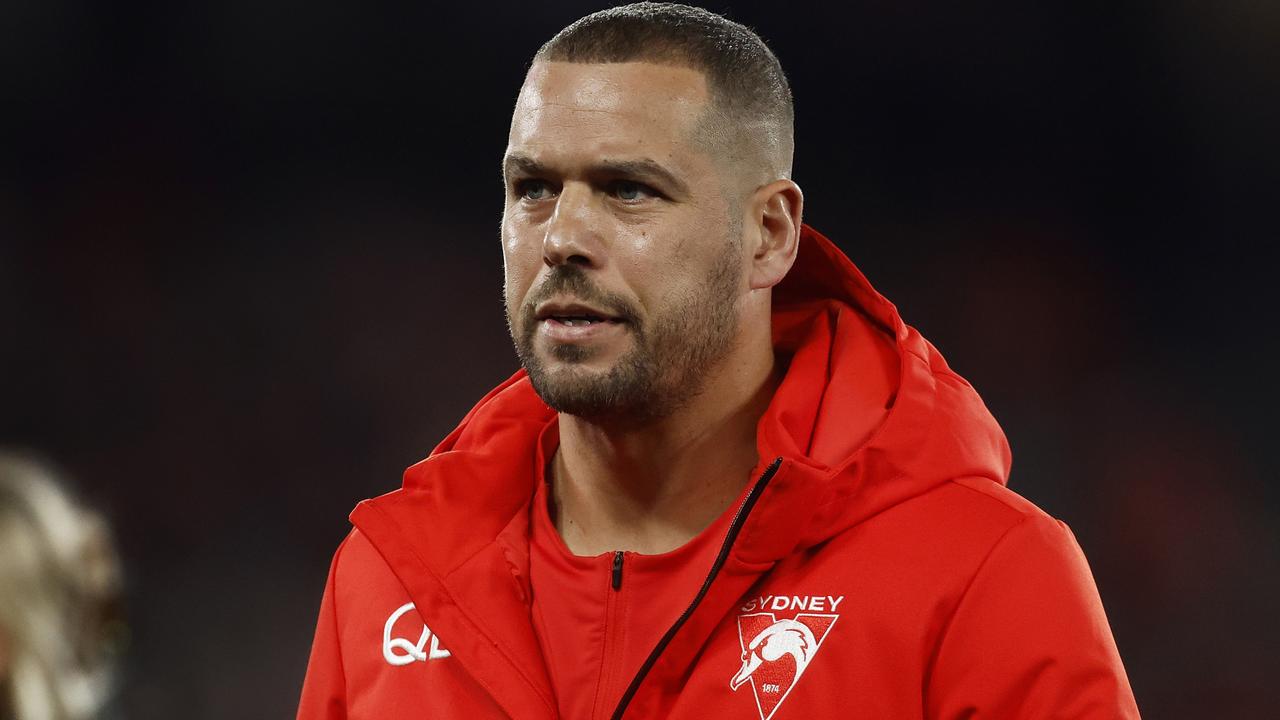 MELBOURNE, AUSTRALIA - JULY 29: Lance Franklin of the Swans looks on at three quarter time during the round 20 AFL match between Essendon Bombers and Sydney Swans at Marvel Stadium, on July 29, 2023, in Melbourne, Australia. (Photo by Daniel Pockett/Getty Images)