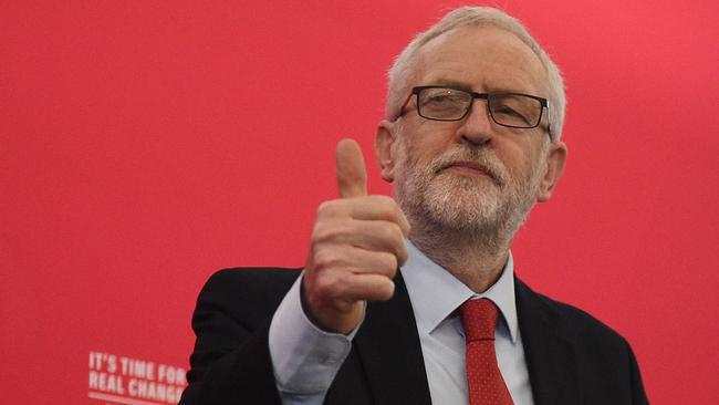 Labour leader Jeremy Corbyn gives a speech on his party’s digitial infrastructure policy at an election campaign event in Lancaster yesterday. Picture: AFP