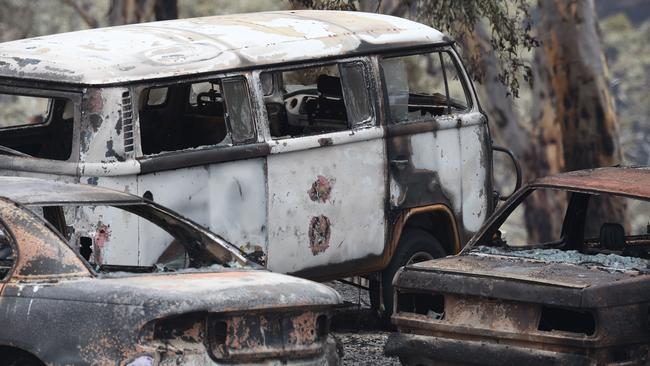 The destroyed vehicles on Susan Jeanes’ property. Picture Roger Wyman