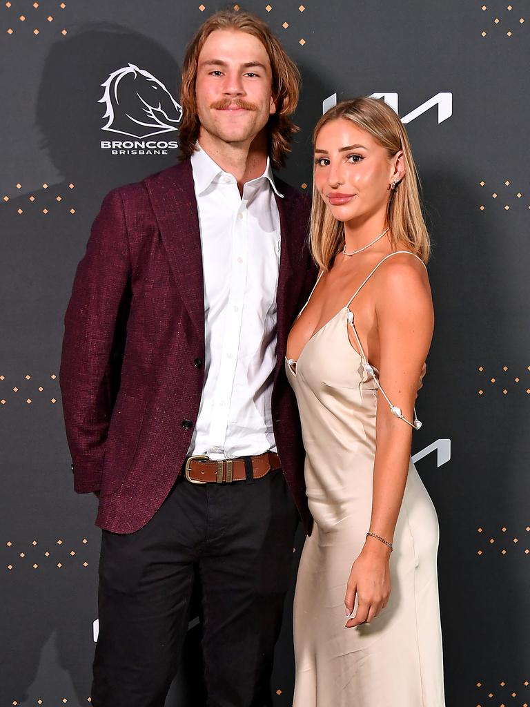 Blake Mozer and Courtney Recnik at the Broncos’ 2025 season launch at The Star Brisbane. Picture: John Gass