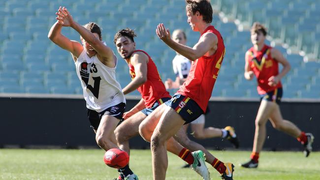 Potential No.1 draft pick Jack Lukosius in action for South Australia against Vic Country at Adelaide Oval. Picture: AAP