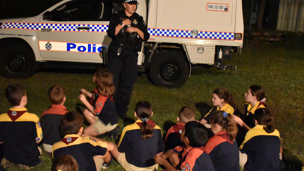 Rockhampton police officers and fire crews visited the Mount Archer Scout Group on Wednesday March 3, 2021. Photos: Vanessa Jarrett