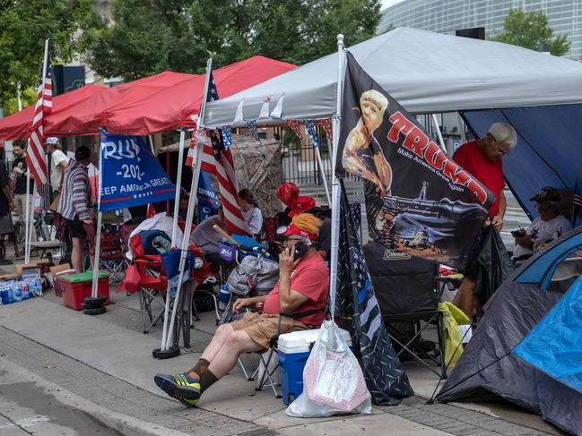 Supporters of US President Donald Trump camp near the BOK Center.