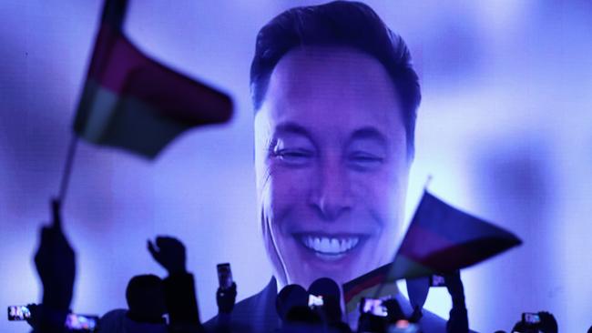 Tech billionaire Elon Musk speaks during the election campaign launch rally of the far-right Alternative for Germany via a video transmission. Picture: Sean Gallup/Getty Images