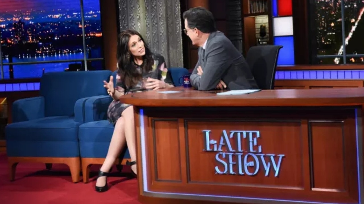 Jacinda Ardern with Stephen Colbert. Picture: CBS