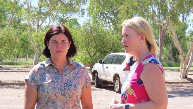 Chief Minister Natasha Fyles and Deputy Chief Minister Nicole Manison in Alice Springs for a caucus meeting on Thursday. Picture: Annabel Bowles