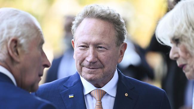 Andrew Forrest with King Charles III at the Australian National Botanic Gardens in Canberra. His Fortescue Metals Group have dropped out of purchasing the 1.046 million-hectare Rawlinna Station. Picture: NewsWire-Martin Ollman