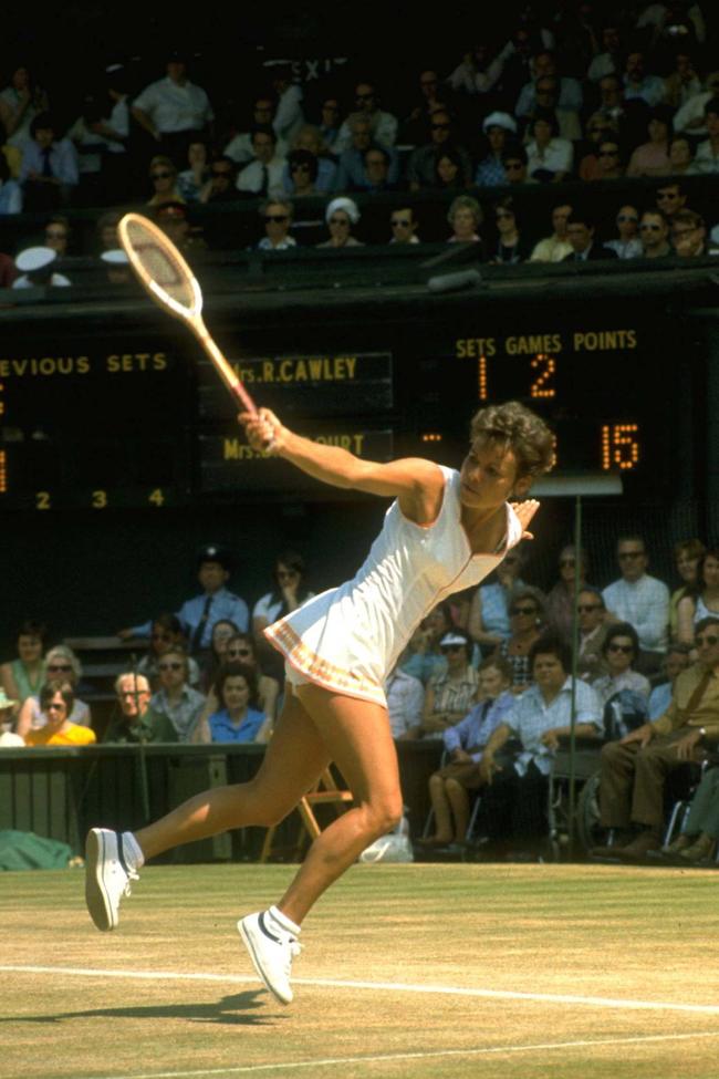 Goolagong Cawley plays at Wimbledon in 1970. Image credit: Getty Images