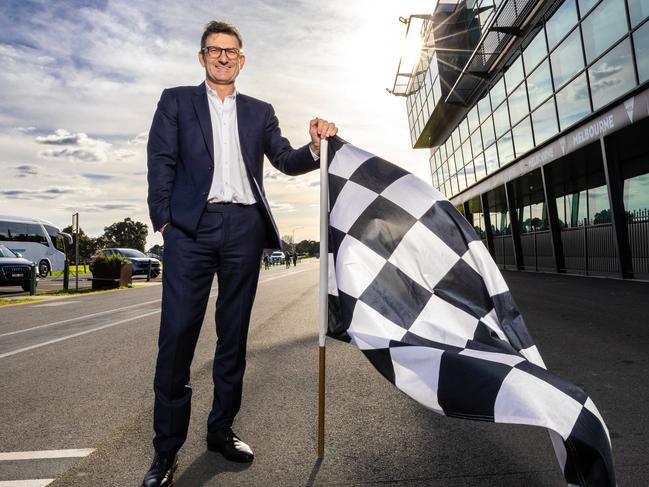 The Australian GP has a new CEO Travis Auld, standing in Pit Lane Albert Park Lake. Picture: Jason Edwards