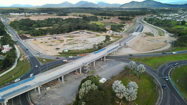 An aerial view of construction roadworks of the northern end of the Smithfield bypass which is scheduled to open late November. Picture: Brendan Radke