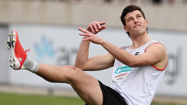 St Kilda training at Moorabbin.  29/07/2021.   Rowan Marshall of the Saints snaps at goal   .  Pic: Michael Klein