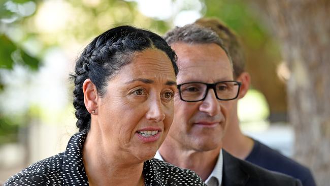 Greens Leader Dr Richard Di Natalie joins Greens candidate for Batman Alex Bhathal for an announcement on the party's housing policy at a press conference in Melbourne, Thursday, February 22, 2018. (AAP Image/Joe Castro) NO ARCHIVING