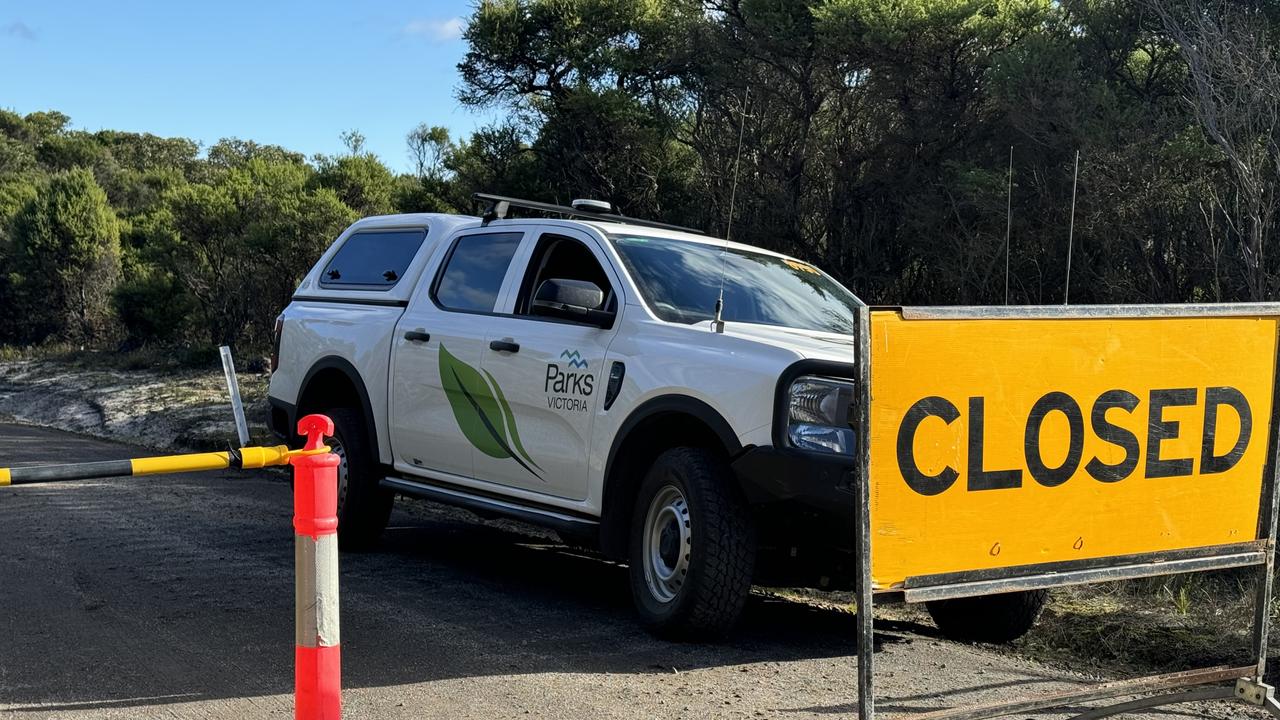 Officials closed access roads after the two bodies were found on the isolated track at Gellibrand Lower. Picture: Alan Barber