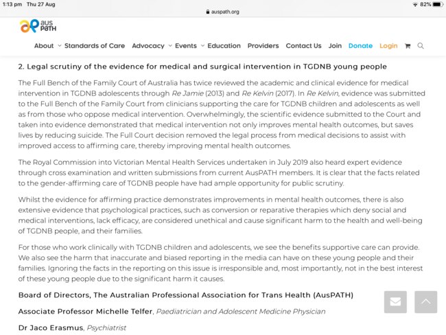2019 AusPATH media statement claiming “legal scrutiny” of gender medicine.