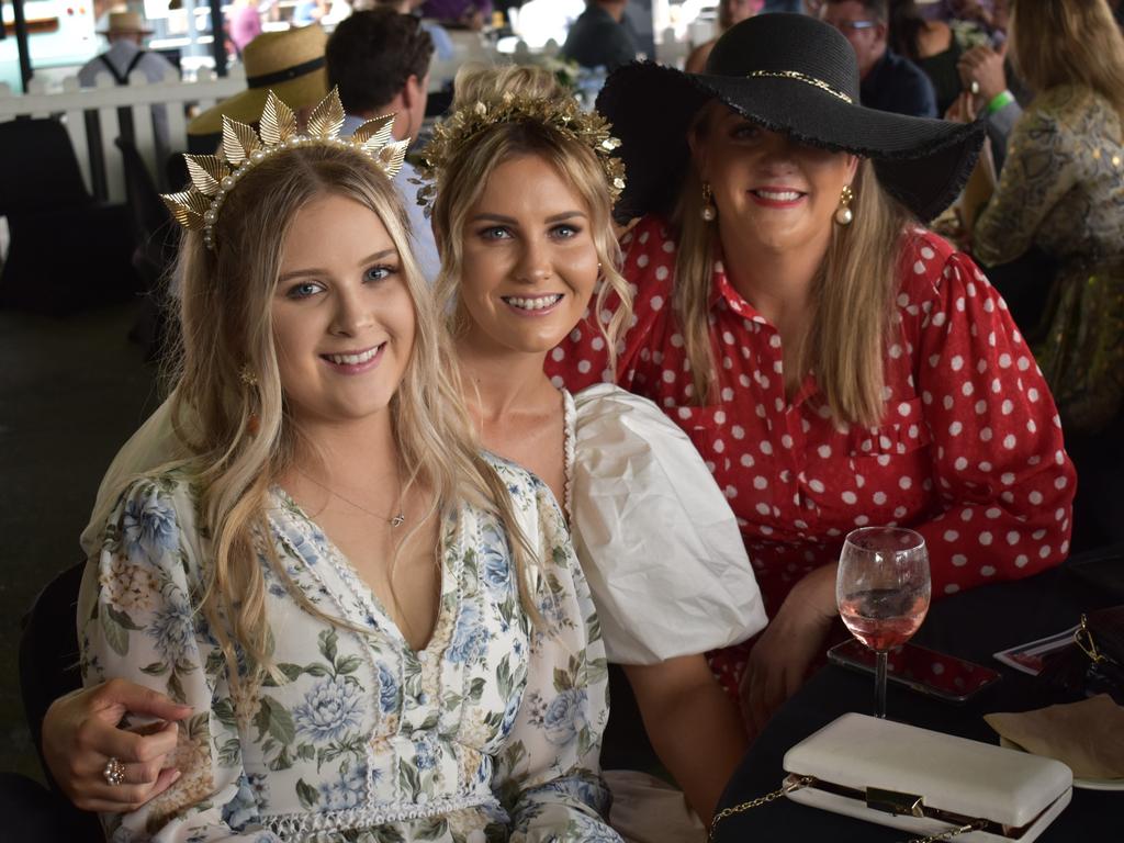 Shailee McDougall, Chantelle McIntosh and Sonia Bobbert at The Archer race meeting at Callaghan Park, Rockhampton, on May 7, 2022.