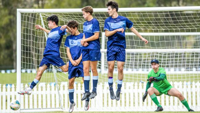 Brisbane defending in the GPS First XI Soccer match between Brisbane Grammar School and Ipswich Grammar School on August 1, 2020 – Picture: Renae Droop