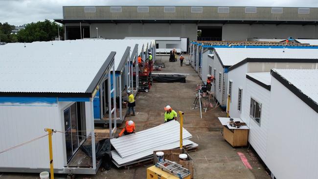 Modular homes being constructed.