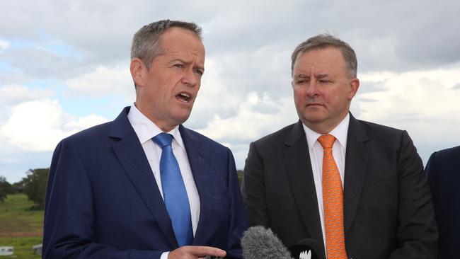 Opposition leader Bill Shorten and cpposition transport spokesman Anthony Albanese announce the $400m commitment to the north-south rail link. Picture: Rob Pozo