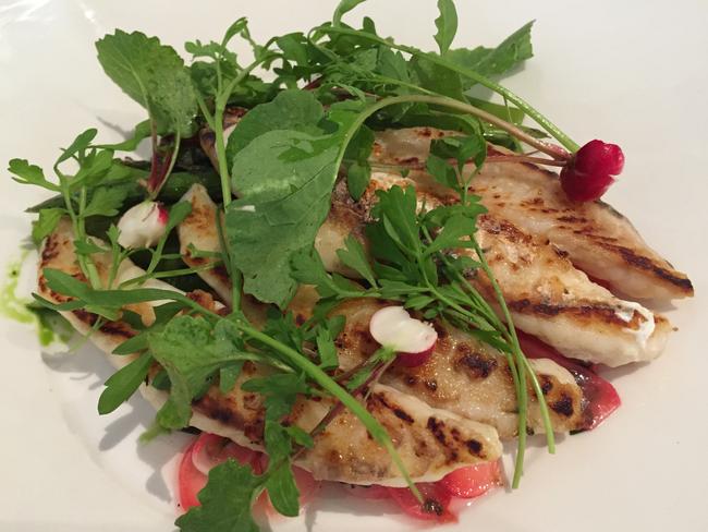 Flathead tail with radish at Fodder, Coonawarra