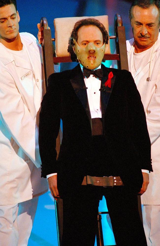 Billy Crystal made his entrance as Hannibal Lecter, wheeled in by men in white coats! This was the year that Silence of the lambs won Best Picture on March 30, 1992, the 64th Annual Academy Awards. Photo: supplied