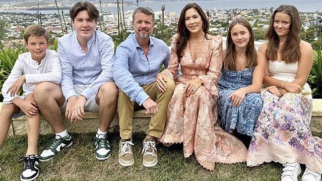 Crown Princess Mary celebrated Christmas in Hobart last year with her family – Prince Vincent, Prince Christian, Crown Prince Frederik, Princess Josephine and Princess Isabella. Picture: Instagram