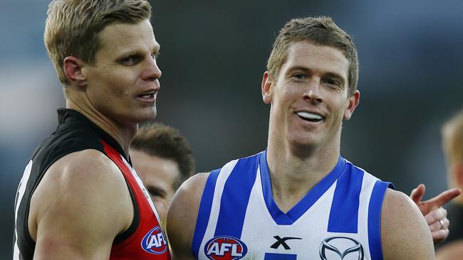 Nick Dal Santo has a laugh with Nick Riewoldt. Picture: Michael Klein