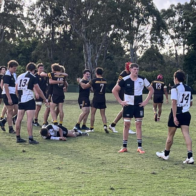 Tireless Iona backrower Diesel Hauff (second from the right) takes in a tough loss at home against Padua in round 2. He was influential again in a round 3 win in Indooroopilly.