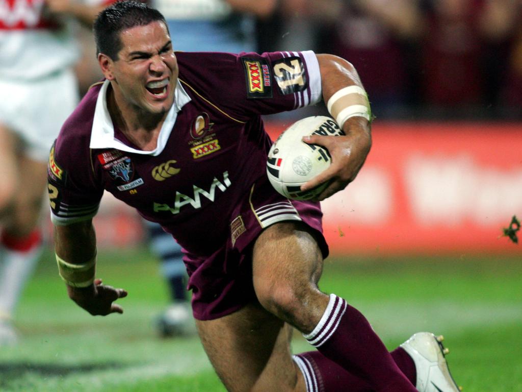 Carl Webb scores during NSW v Queensland State of Origin Game 2 at Suncorp Stadium, Brisbane.