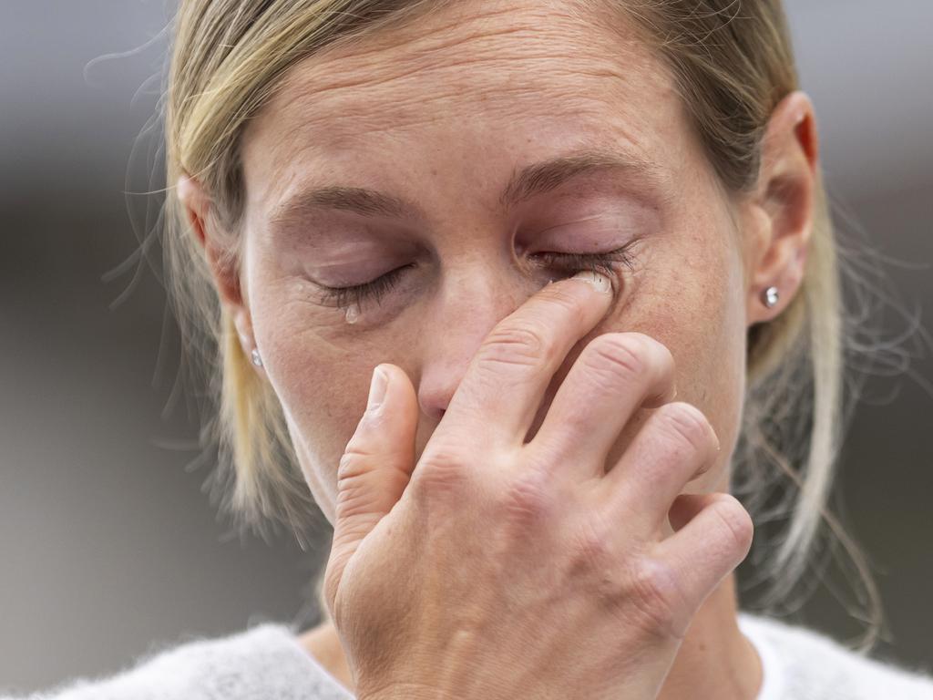 A tearful Meg Lanning at her farewell press conference. Picture: Daniel Pockett/Getty Images