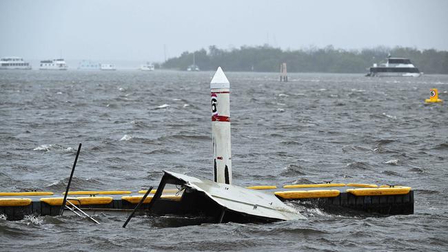 A submerged boat at a jetty at Broadwater on the Gold Coast. Picture: Lyndon Mechielsen