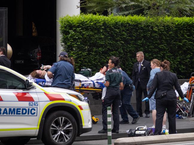 An electric scooter rider has possibly hit a pedestrian along Queens Bridge street Southbank in front of Crown Towers. The accident appears to have happened within a cycling lane with the pedestrian not crossing at a proper crossing. Picture: Jason Edwards