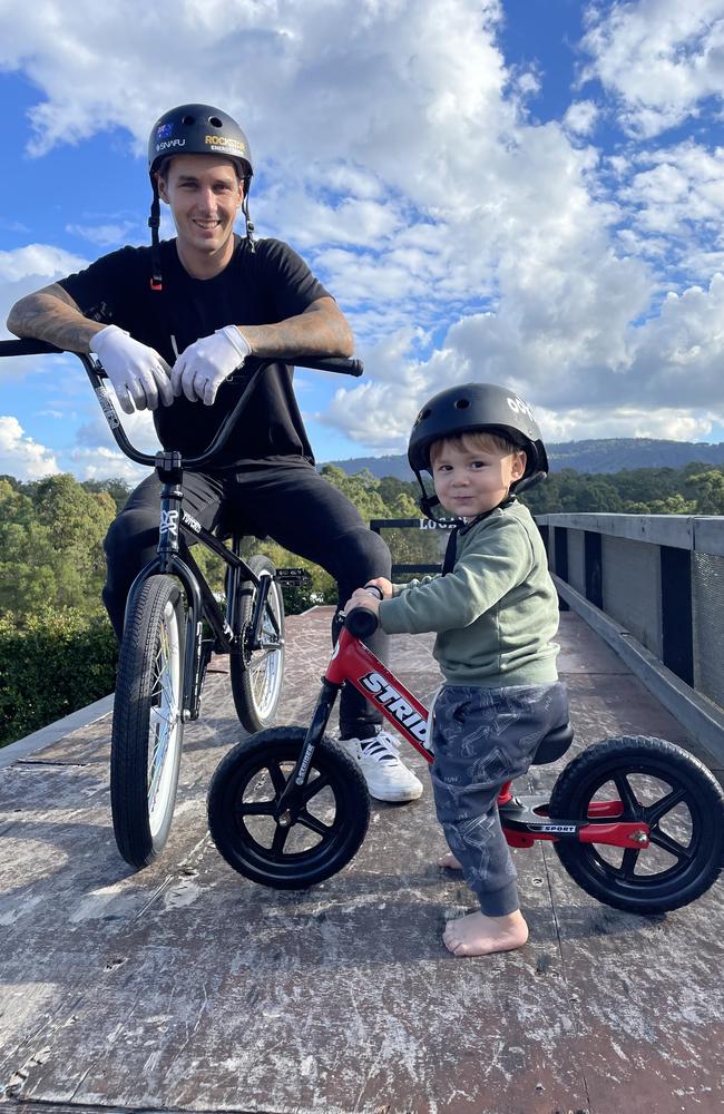 BMX Olympic gold medallist Logan Martin with his son Noah.