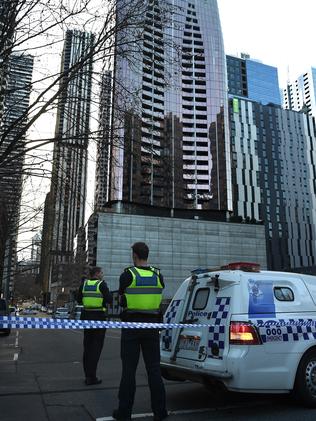 Police investigate after a woman was killed in Melbourne. Picture: Nicole Garmston.