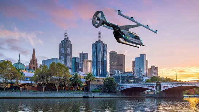 An artist’s impression of a proposed Uber Elevate aircraft. Picture: AAP