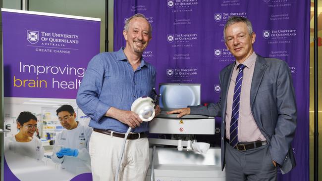 Ultrasound trial manager Professor Peter Nestor (left) with Professor Jurgen Gotz. Picture: Supplied