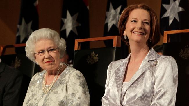 Then Prime Minister Julia Gillard and Queen Elizabeth II. Picture: AFP