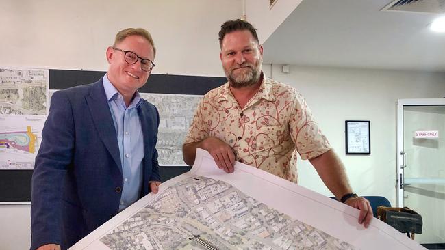 Nationals Parliamentary Secretary for the North Coast Ben Franklin with Byron Mayor Simon Richardson with plans for the Butler Street Bypass.